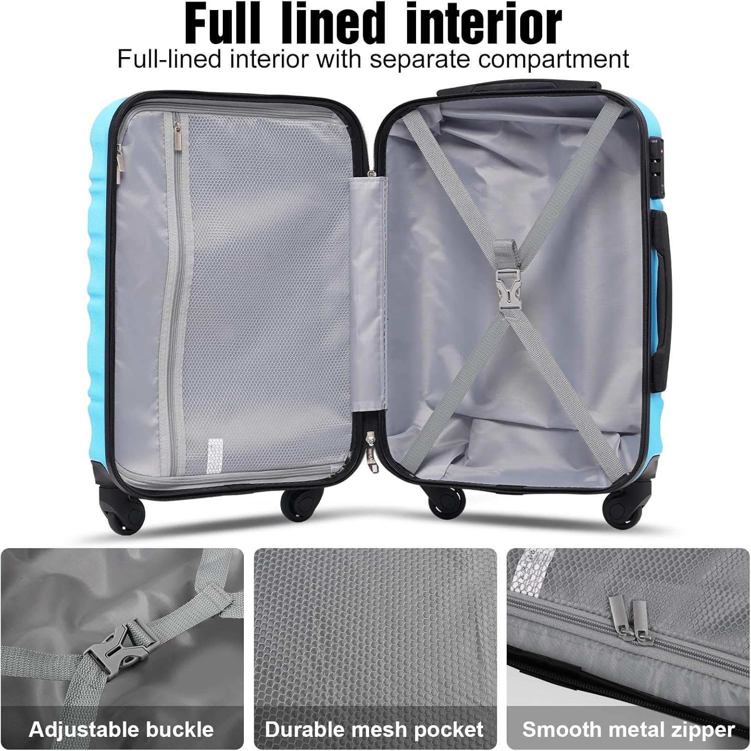 LONG VACATION 6 Piece Luggage Set Carry on Suitcase with ABS+PC hardshell Spinner Wheels wourant