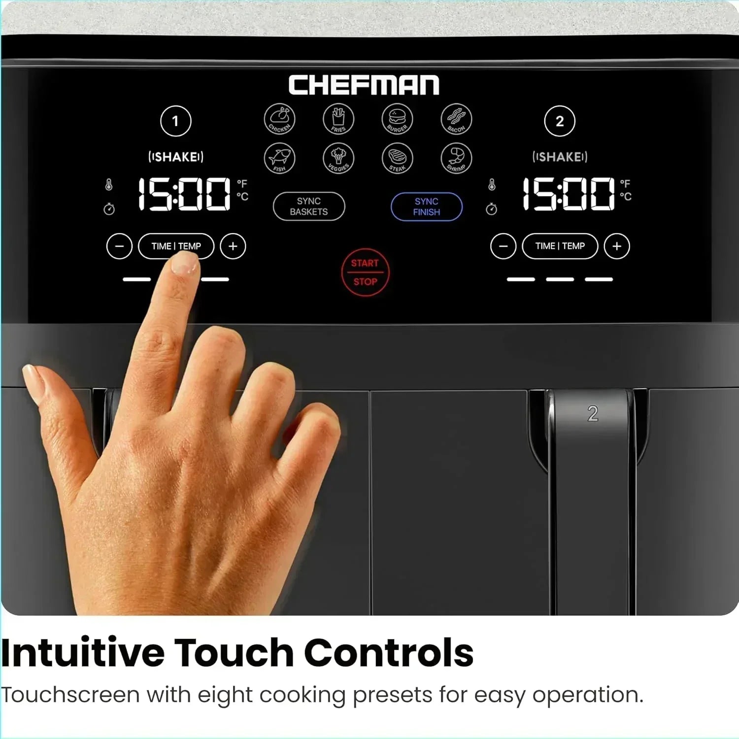 Chefman 6-Quart Dual Basket Air Fryer Digital Touchscreen Smart Sync Finish High-Frying wourant