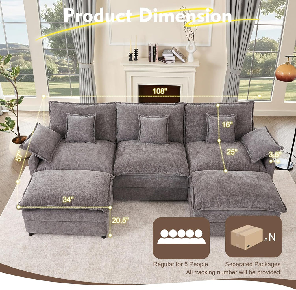 108 Inch U Shape Sofa Sectional Sofa Comfortable Cloud Sofa Living Room Deep Seat Sofa wourant