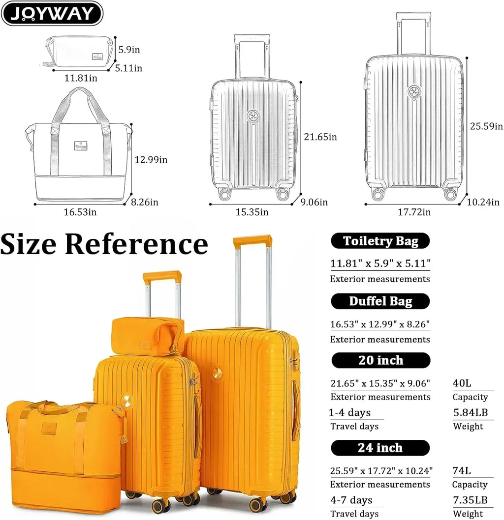 5-piece PP hardshell lightweight travel carry-on luggage set with dual spinner wheels wourant