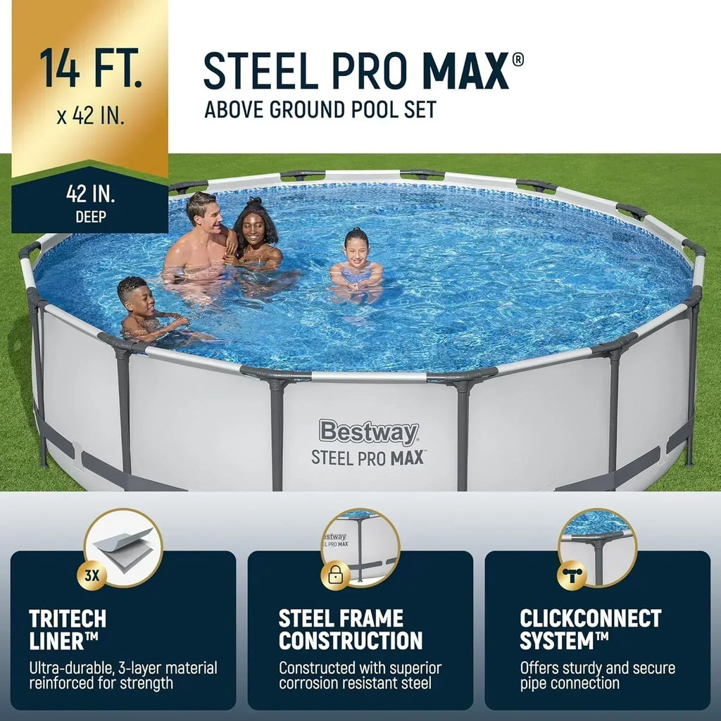Steel Pro MAX 10 Foot x 30 Inch Round Metal Frame Above Ground Backyard Swimming Pool Set wourant