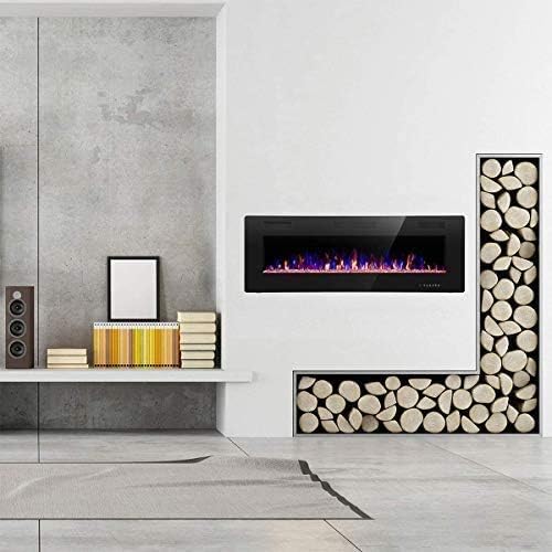 R.W.FLAME 60" Recessed and Wall Mounted Electric Fireplace Low Noise Fit for 2 x 6 Stud wourant