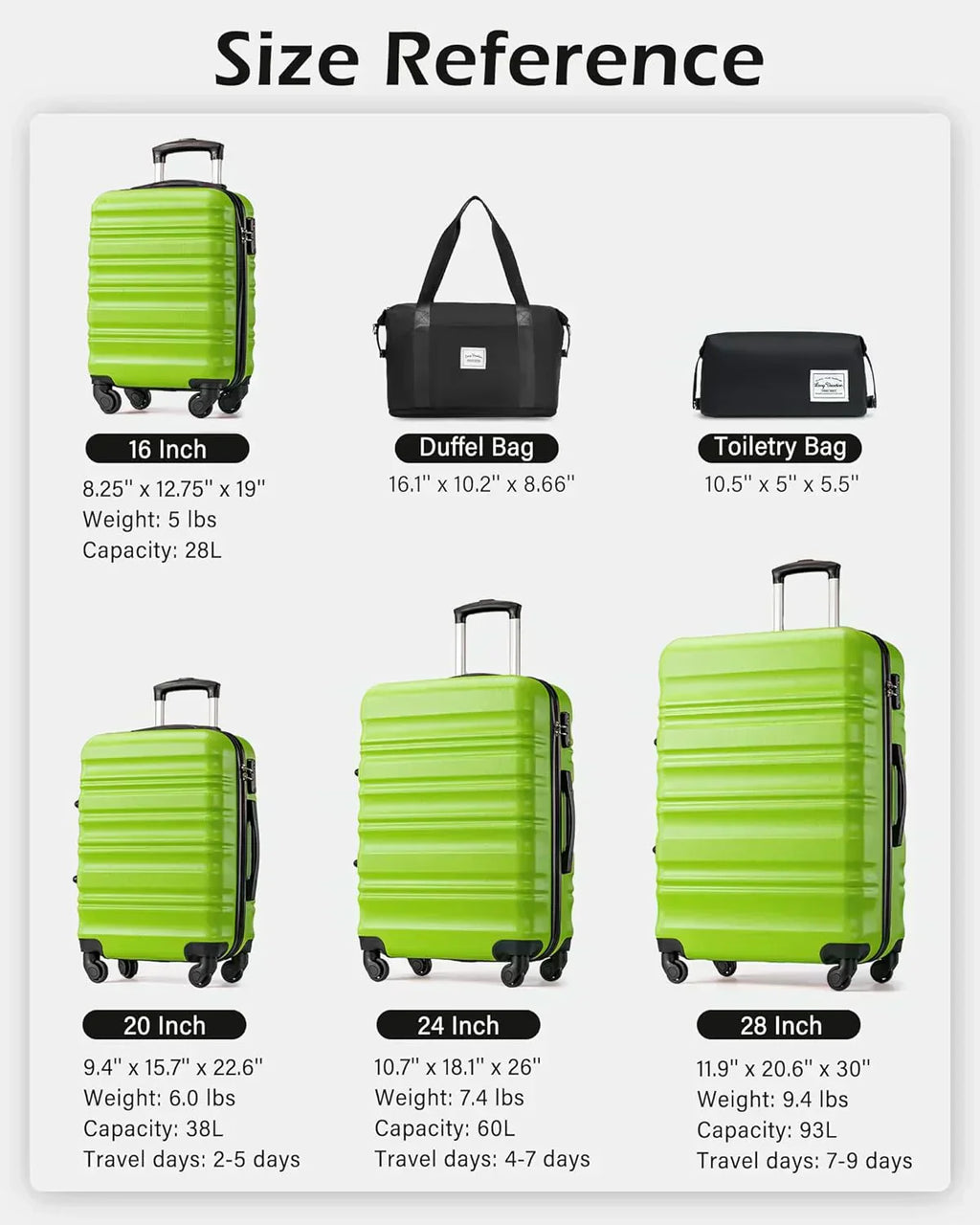 LONG VACATION 6 Piece Luggage Set Carry on Suitcase with ABS+PC hardshell Spinner Wheels wourant