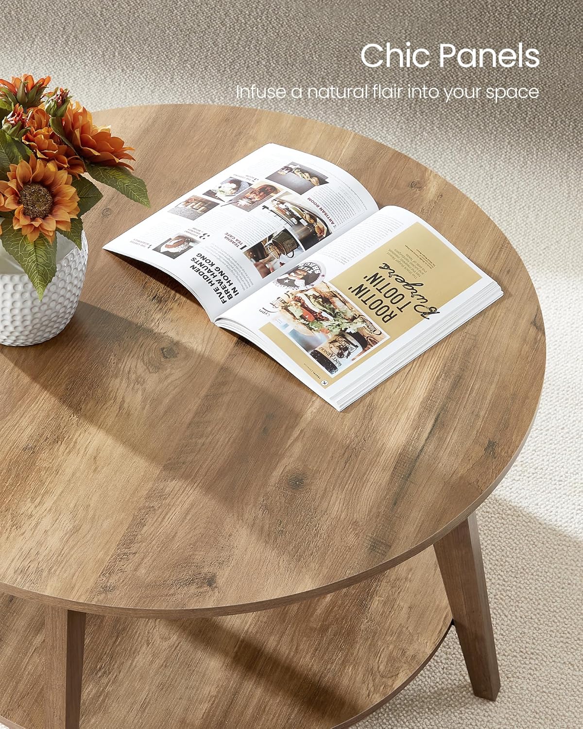 VASAGLE Round Coffee Table 2 Tier Coffee Table with Storage for Living Room 31.5 x 17.7 Inches wourant