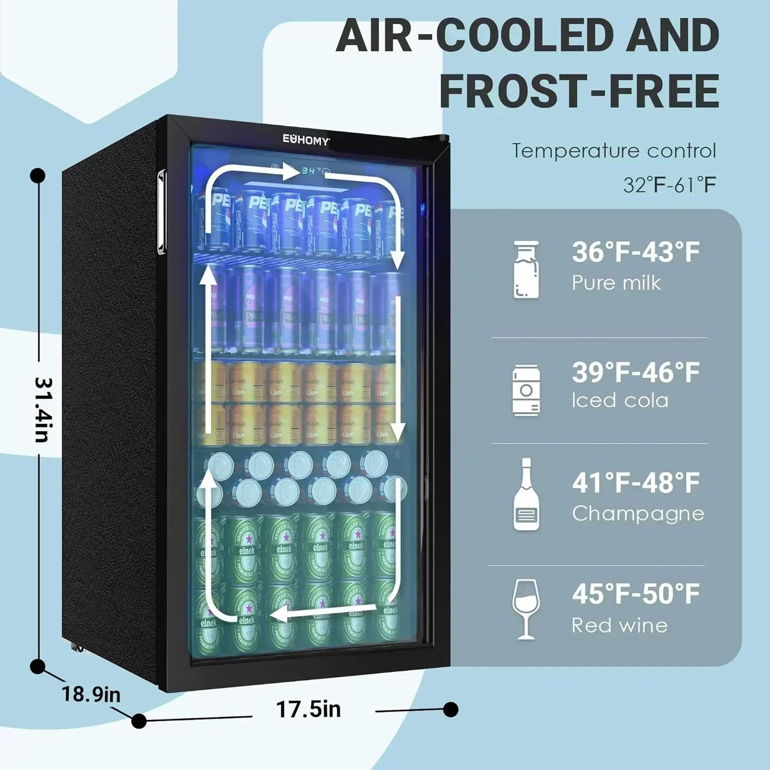 EUHOMY Beverage Refrigerator Cooler 130 Can Mini Fridge with Glass Door Beverage Cooler wourant