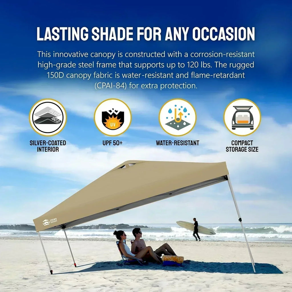 10x10 Pop-Up Awning One-Click Installation Beach Tent Outdoor Sunshade Silver Coated Top wourant