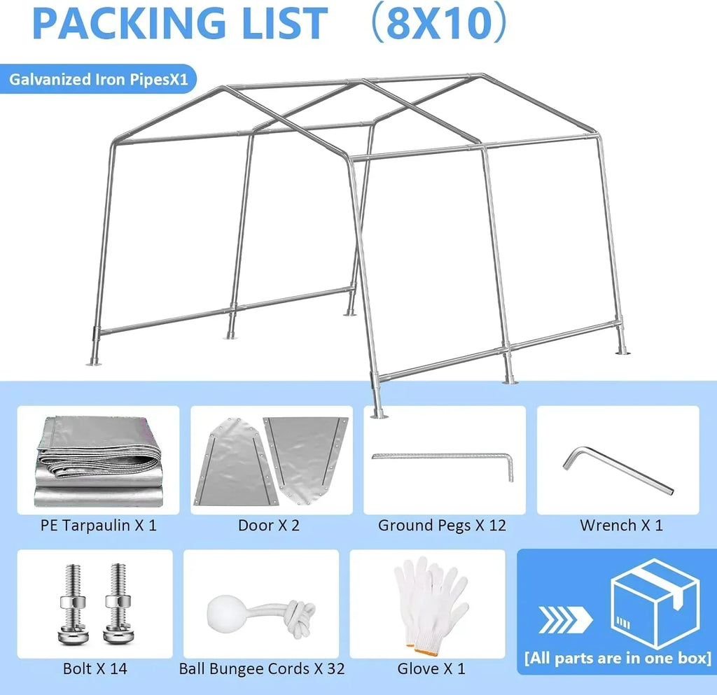 6x8 ft Heavy Duty Carport Tent Portable Garage Removable Side Walls Four Seasons Tarpaulin wourant