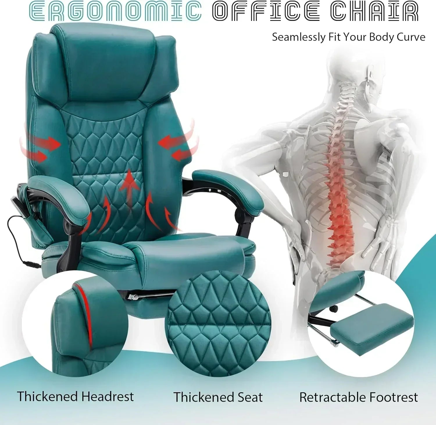 Massage Office Chair with Footrest 6 Point Vibration and Heating Home Office Desk Chair wourant