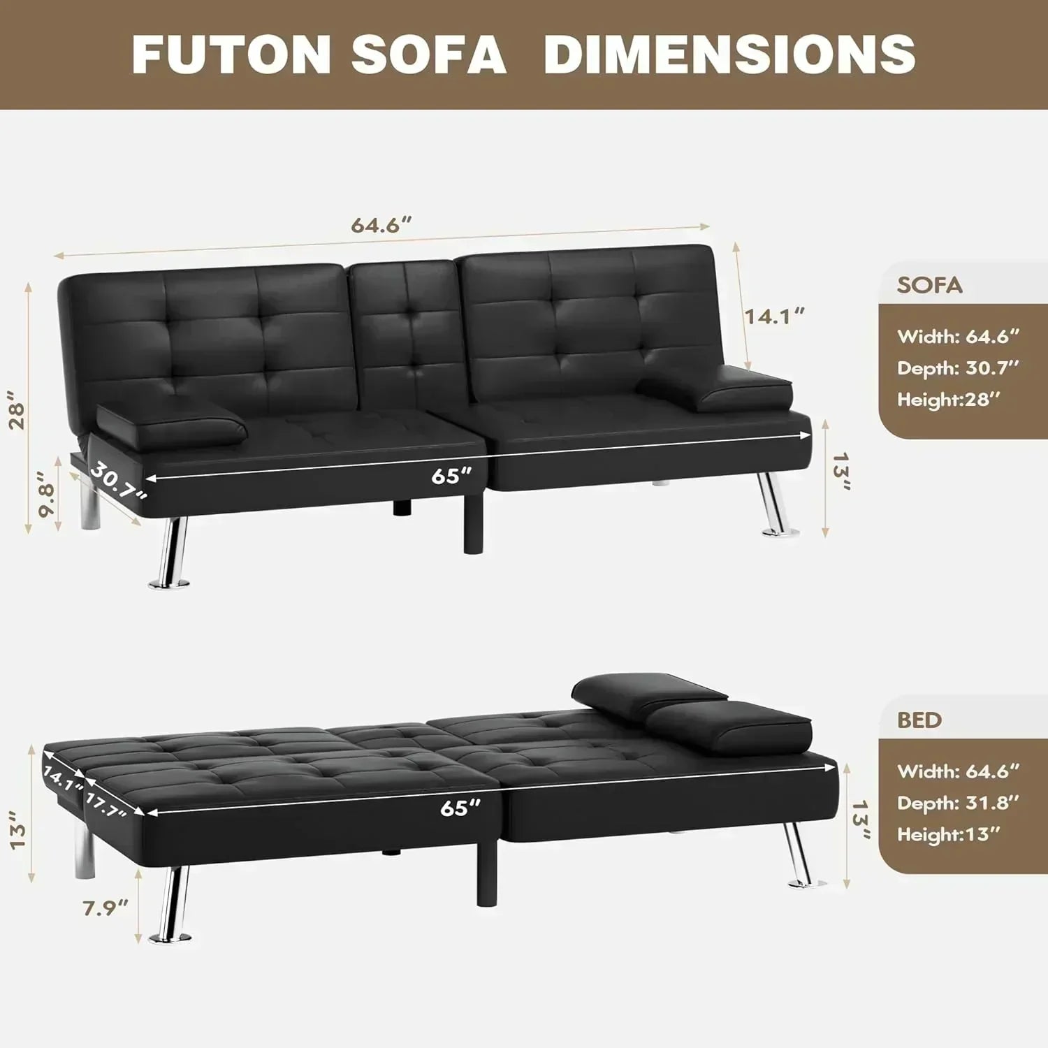 Homall Futon Sofa Bed Leather Futon Couch with Armrests Adjustable Recliner Sleeper Sofa Bed wourant