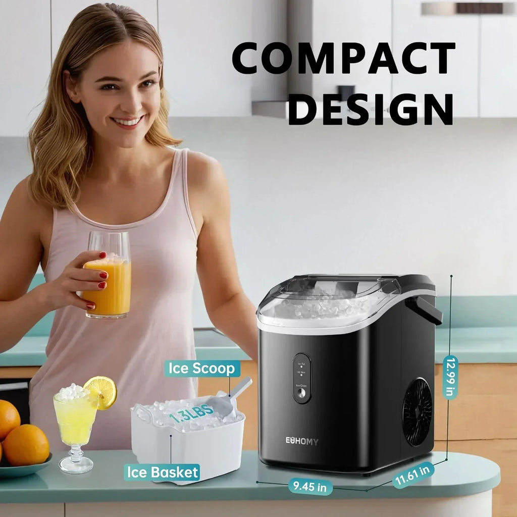 EUHOMY Nugget Ice Maker Countertop with Handle Ready 34lbs Per Day Removable Top Cover wourant