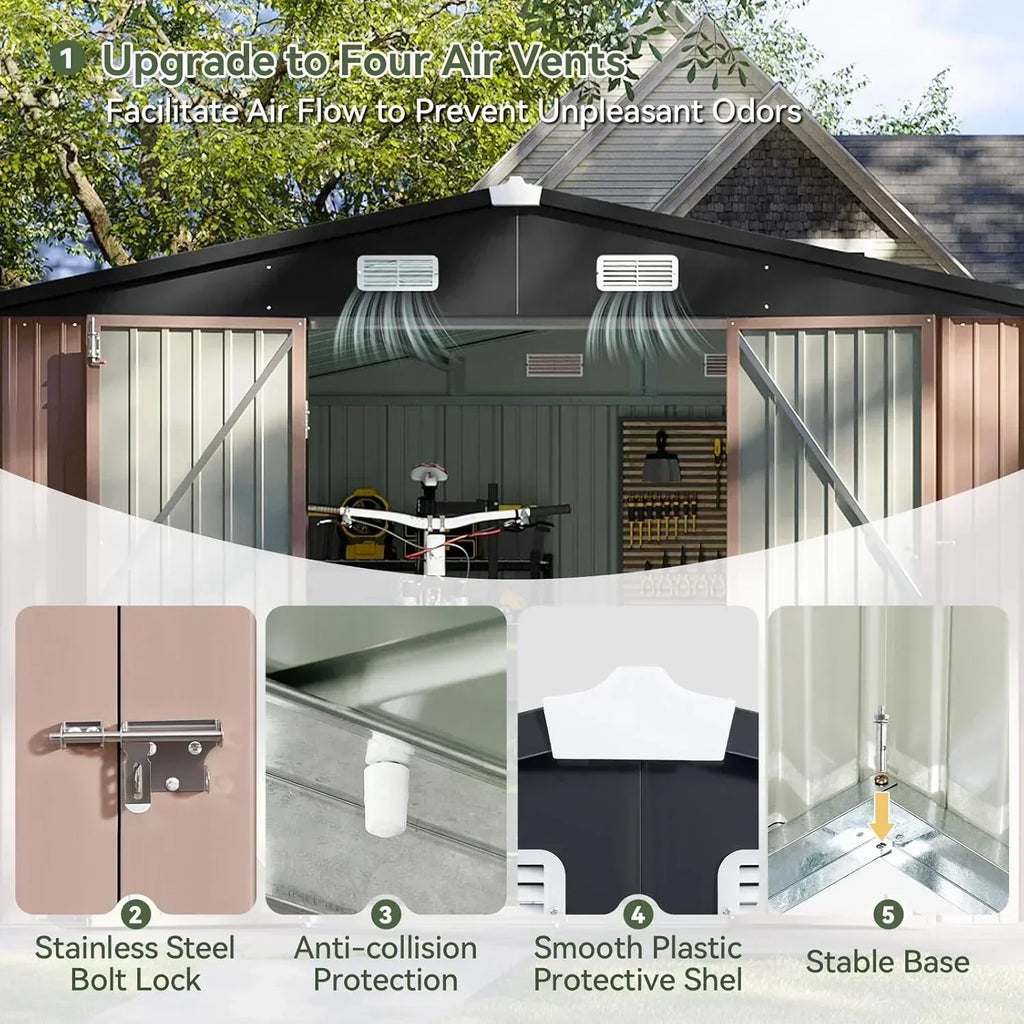 Aoxun 6.2x4 FT Shed Outdoor Storage Shed Metal Garden Shed Sloping Roof Tool Shed Bike Shed wourant