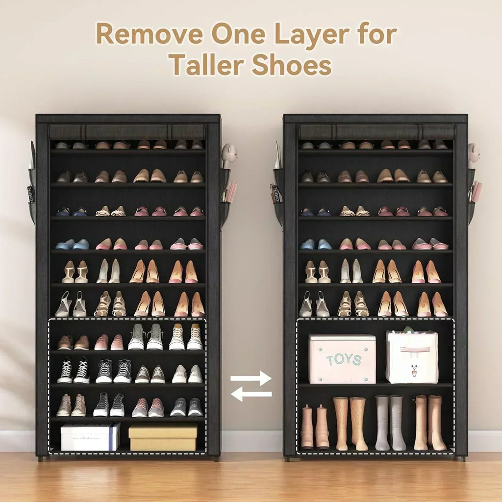 ROJASOP 10 Tier Shoe Rack with Covers Large Capacity Stackable Tall Shoe Shelf Storage wourant