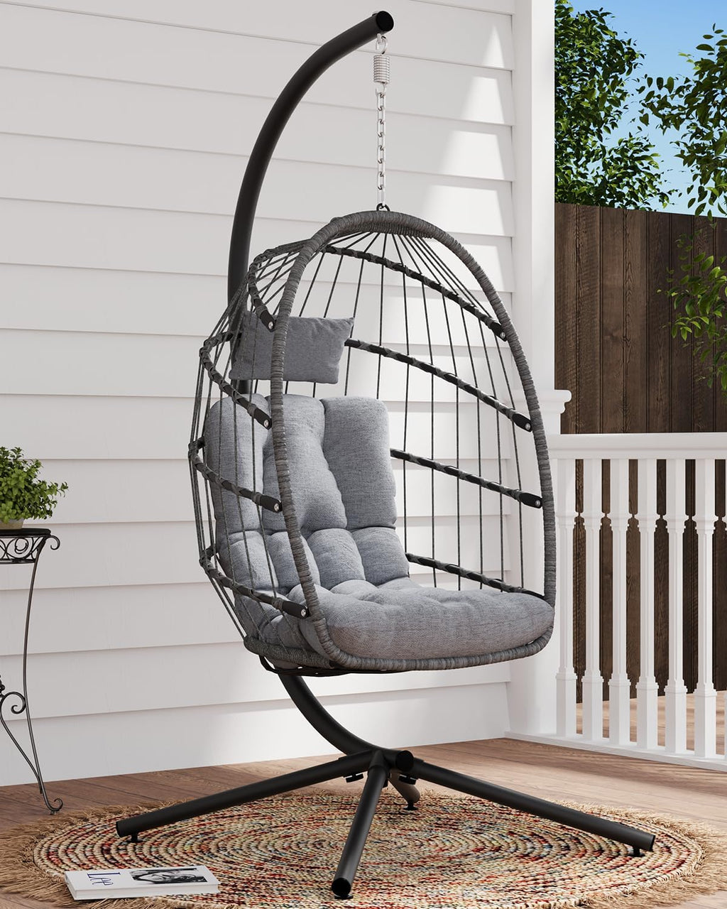 SWITTE Egg Chair Outdoor with Stand Indoor Wicker Hanging Egg Swing Chair with Cushion wourant