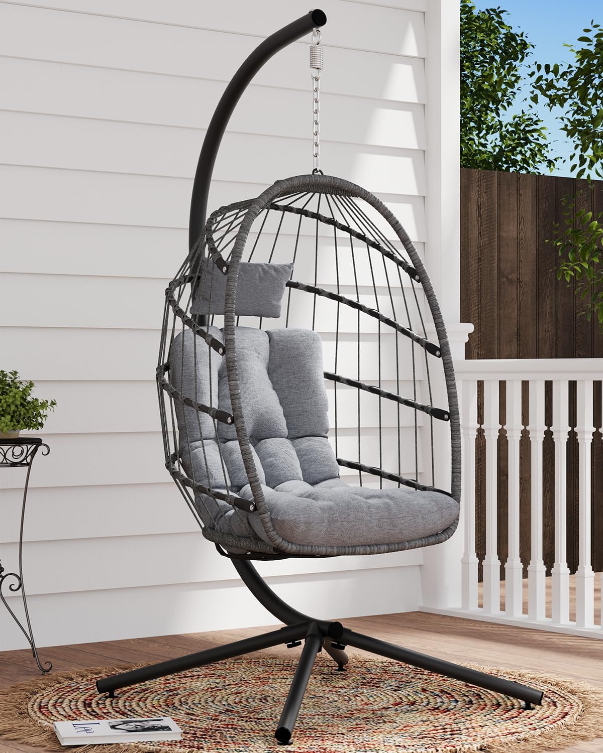 SWITTE Egg Chair Outdoor with Stand Indoor Wicker Hanging Egg Swing Chair with Cushion wourant