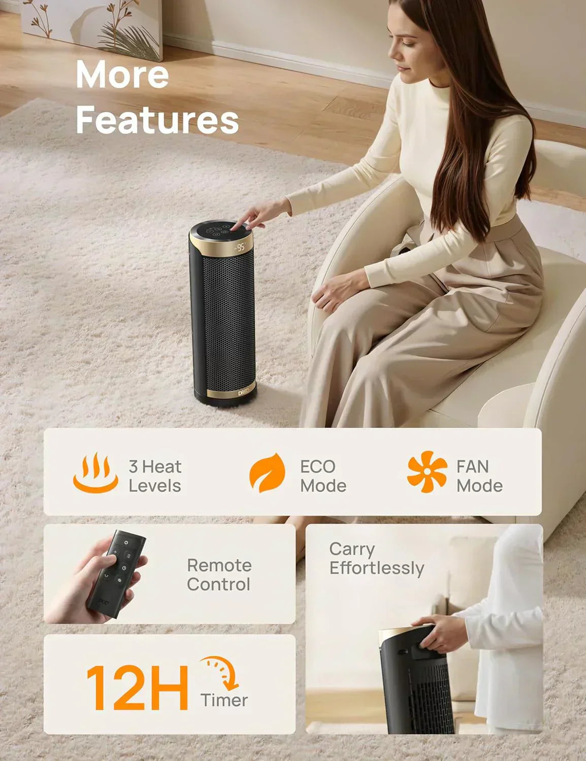 Space Heater 1500W Electric Indoor Heater with Thermostat Quiet Portable Heater wourant