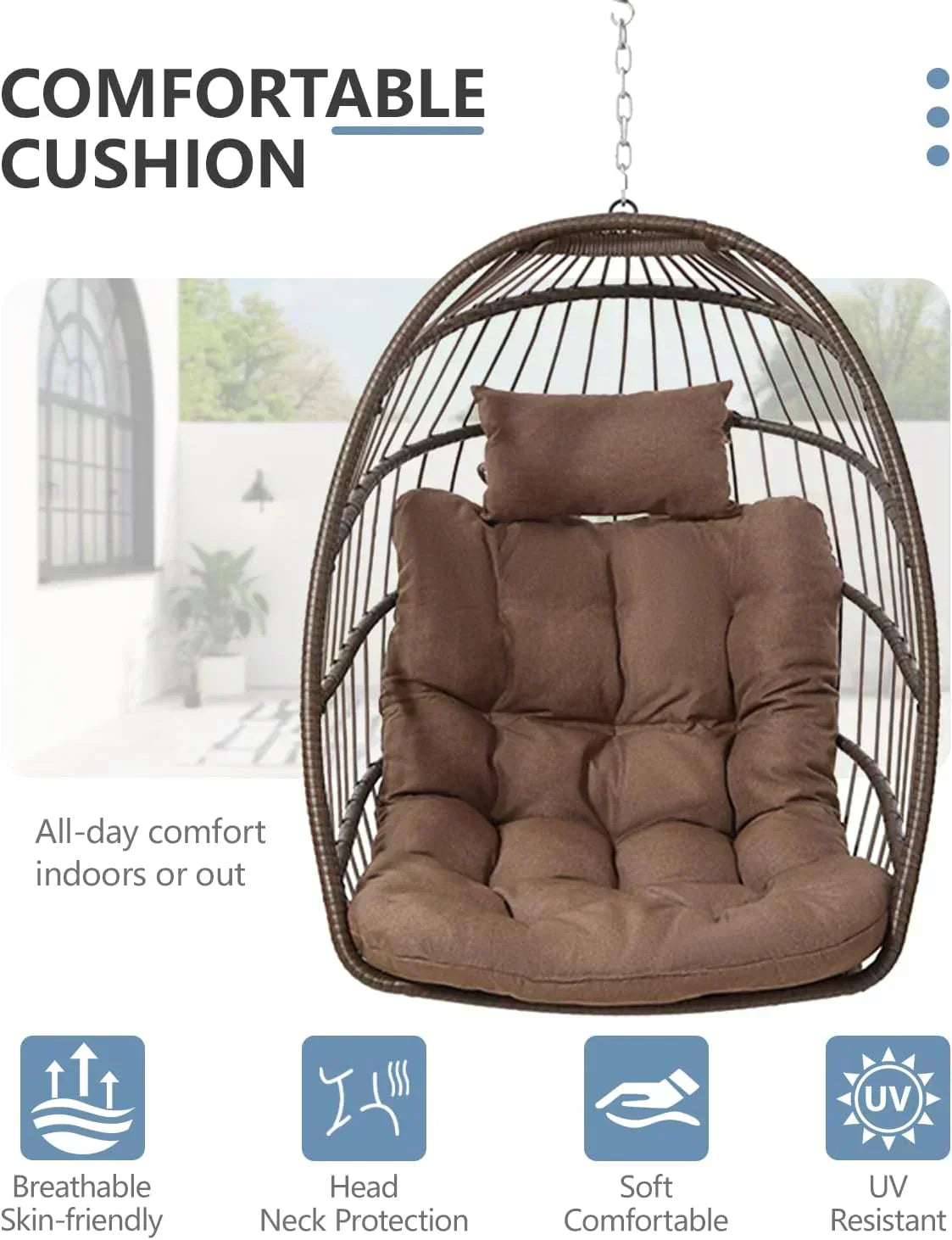 SWITTE Egg Chair Outdoor with Stand Indoor Wicker Hanging Egg Swing Chair with Cushion wourant