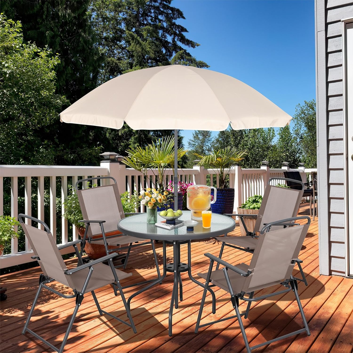 Vongrasig 6 Piece Folding Patio Dining Set Small Metal Outdoor Garden Patio Table and Chair Set wourant