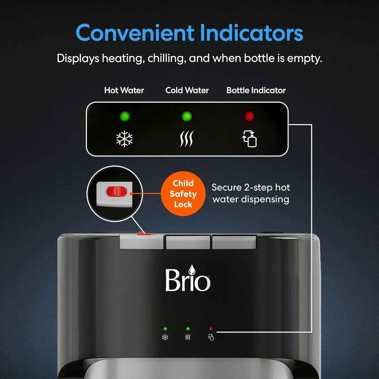 Bottom Loading Water Cooler Dispenser for 5 Gallon Bottles 3 Temperatures with Hot Room Cold Spouts wourant