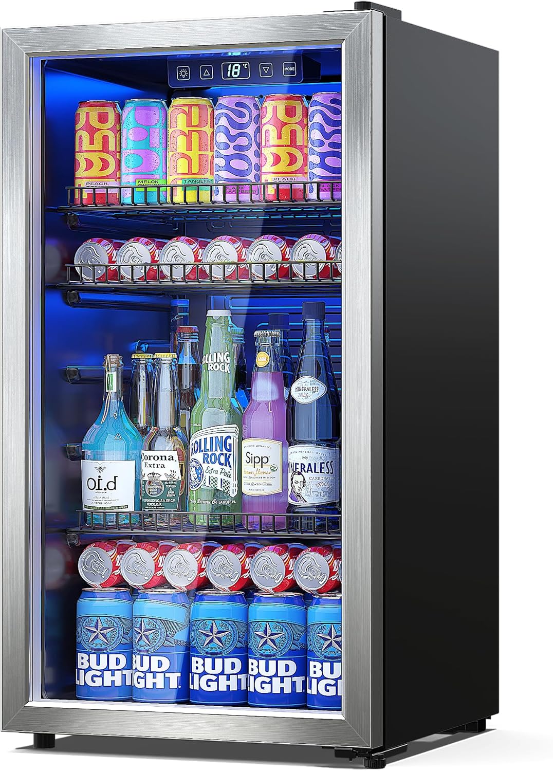 Beverage Refrigerator Cooler-120 Cans Freestanding Mini Fridge Cooler with Glass Door wourant
