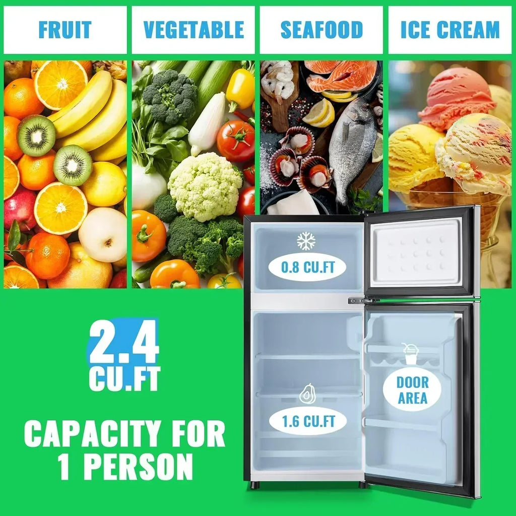 2.4 Cu.Ft Mini Fridge with Freezer Double Door Small Tiny Size Refrigerator with 7 Control Knob wourant