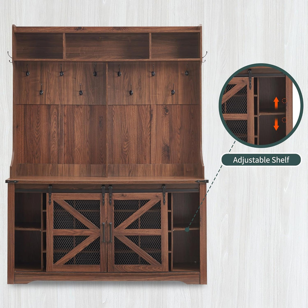 JXQTLINGMU 59-inch Farmhouse Foyer Tree Shoe Storage Entryway Bench Foyer Coat Rack Cabinet wourant
