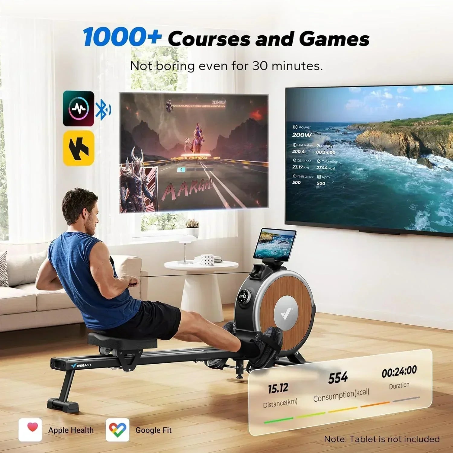 Merachi household rowing machine silent resistance dual-slide design wourant