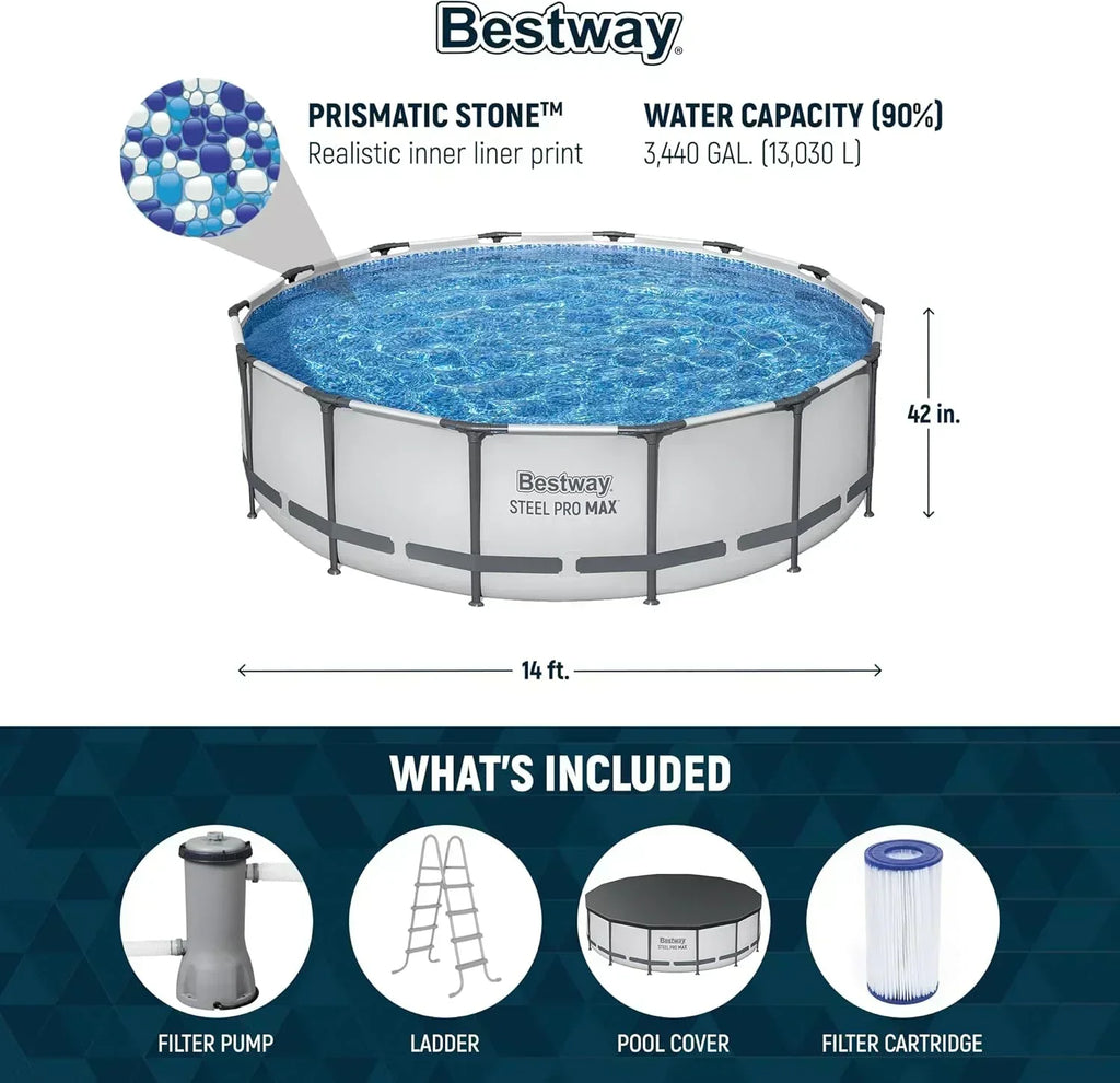 Steel Pro MAX 10 Foot x 30 Inch Round Metal Frame Above Ground Backyard Swimming Pool Set wourant