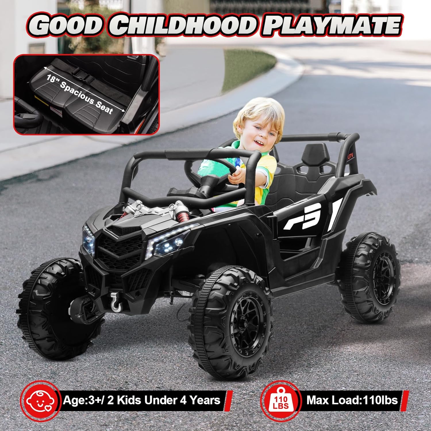 JOYRACER Kids Remote Control Car with 4 x 150W Motors Shock Absorbers Bluetooth MP3 Player wourant