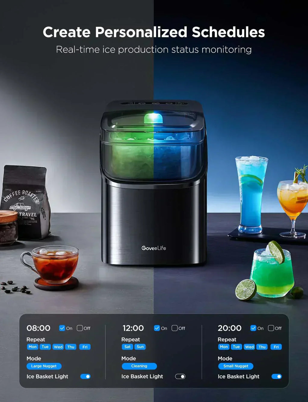 GoveeLife Smart Ice Maker Countertop Portable Ice Machine with Voice Control 9 Ice Cubes wourant
