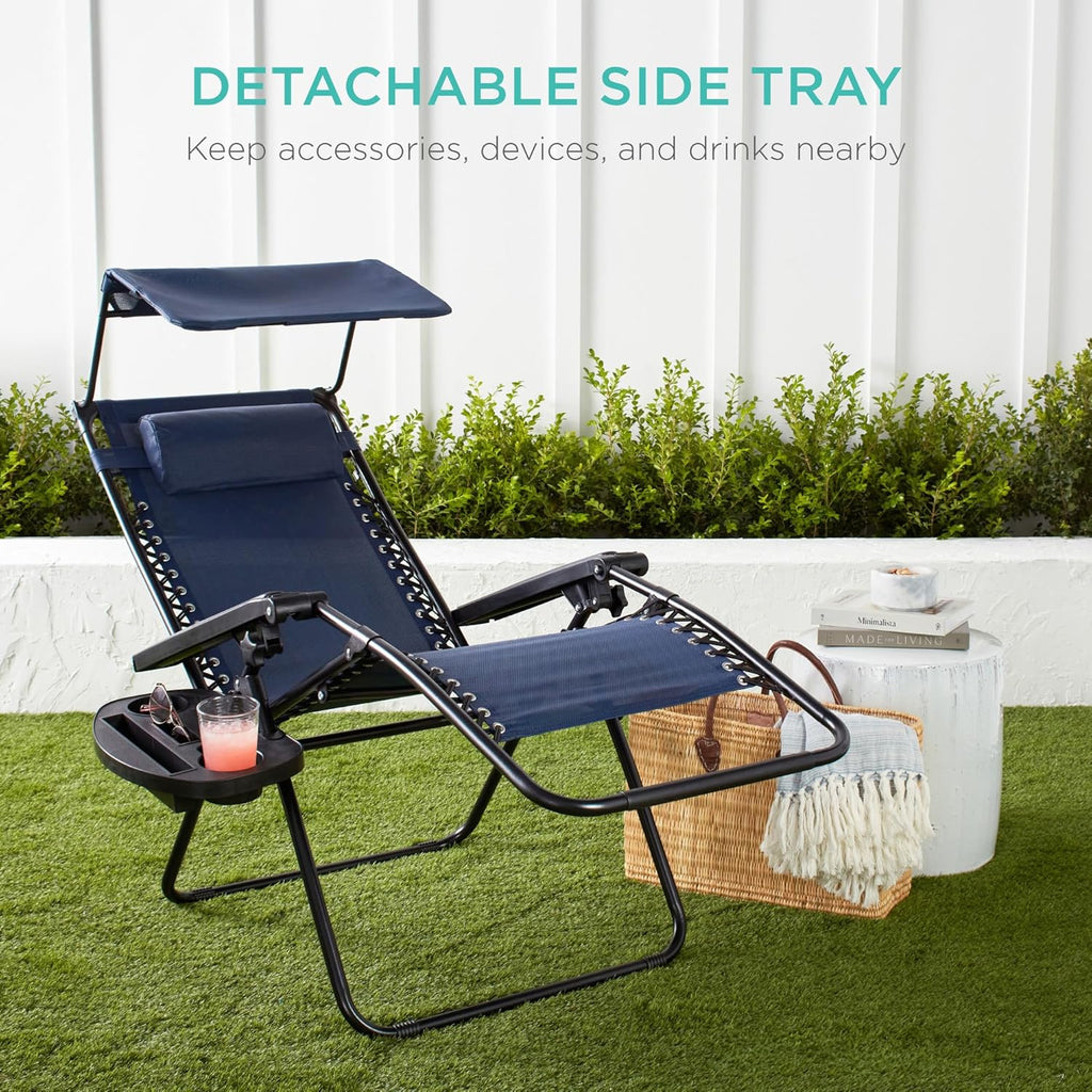 Best Choice Products Folding Zero Gravity Recliner Patio Lounge Chair Adjustable Canopy Shade wourant