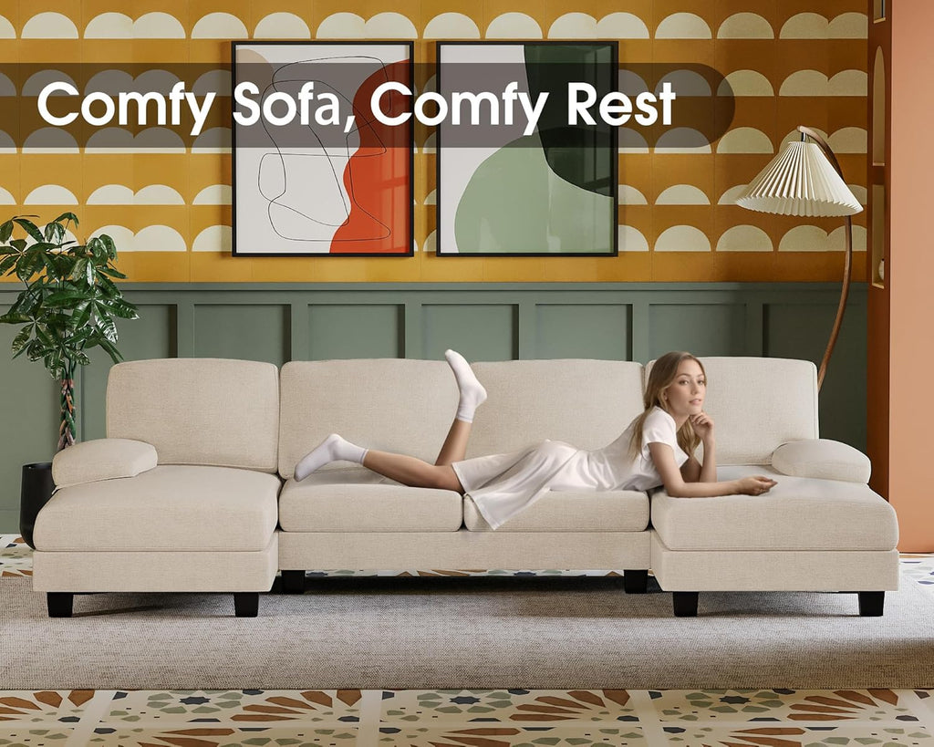 Furmax Sectional Couches for Living Room U-Shaped Sofa Couch Linen Fabric 4 Seat Sofa Set wourant