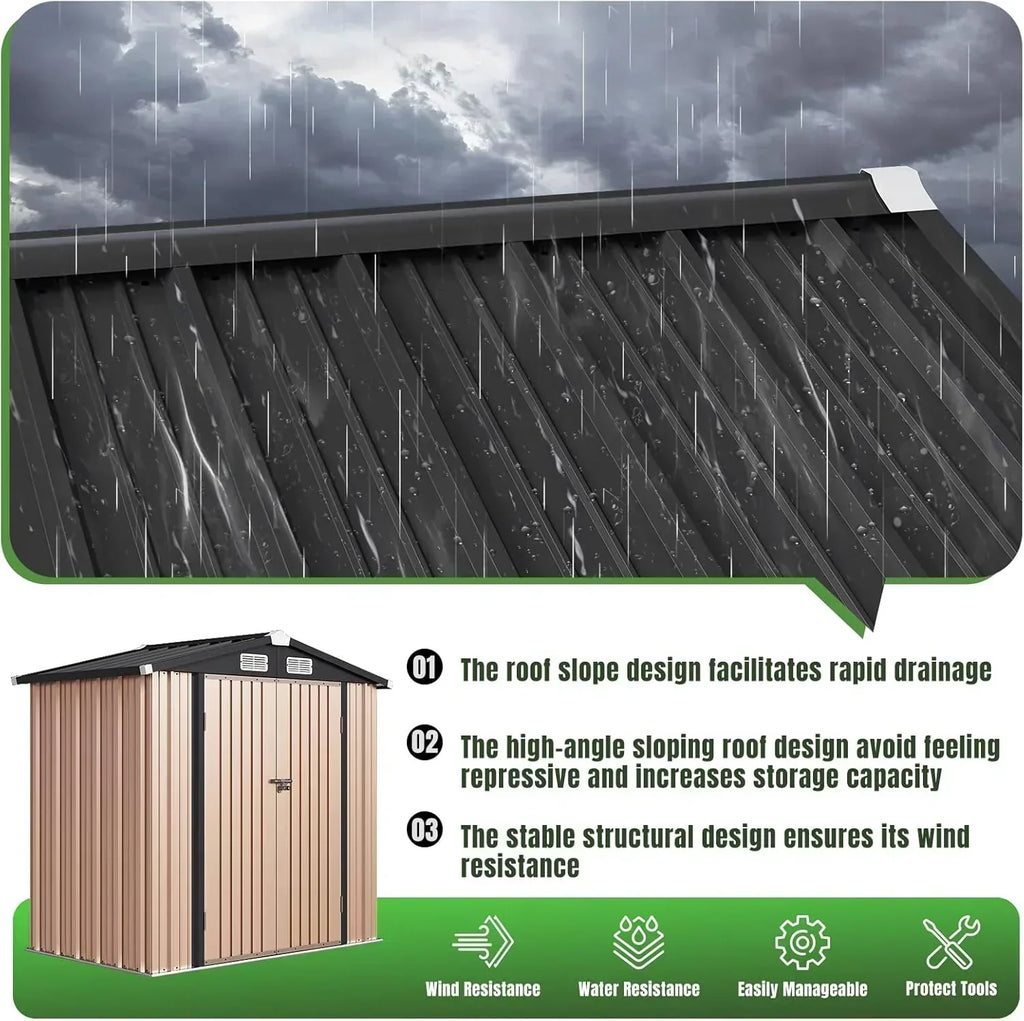 Aoxun 6.2x4 FT Shed Outdoor Storage Shed Metal Garden Shed Sloping Roof Tool Shed Bike Shed wourant