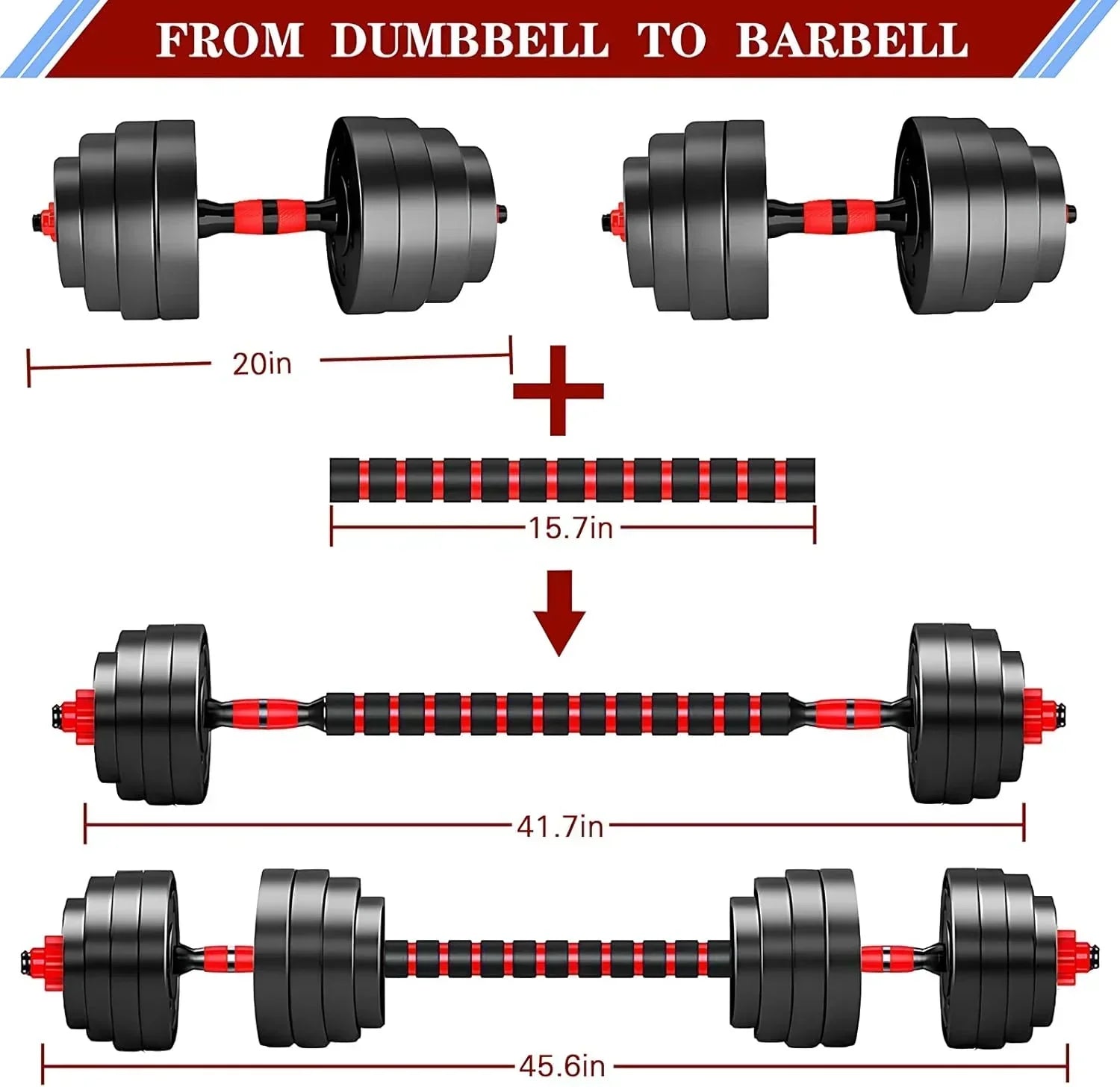 Adjustable dumbbell set, free weight dumbbell pair convertible into barbell wourant