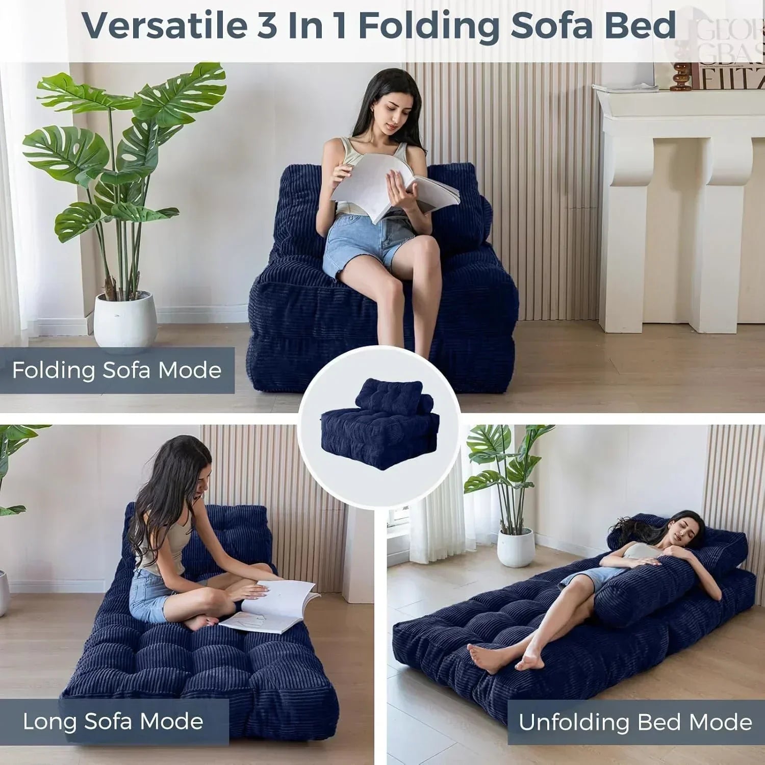 MAXYOYO Folding Sofa Bed Convertible Sleeper Chair with Pillow Foldable Mattress with Back Support wourant