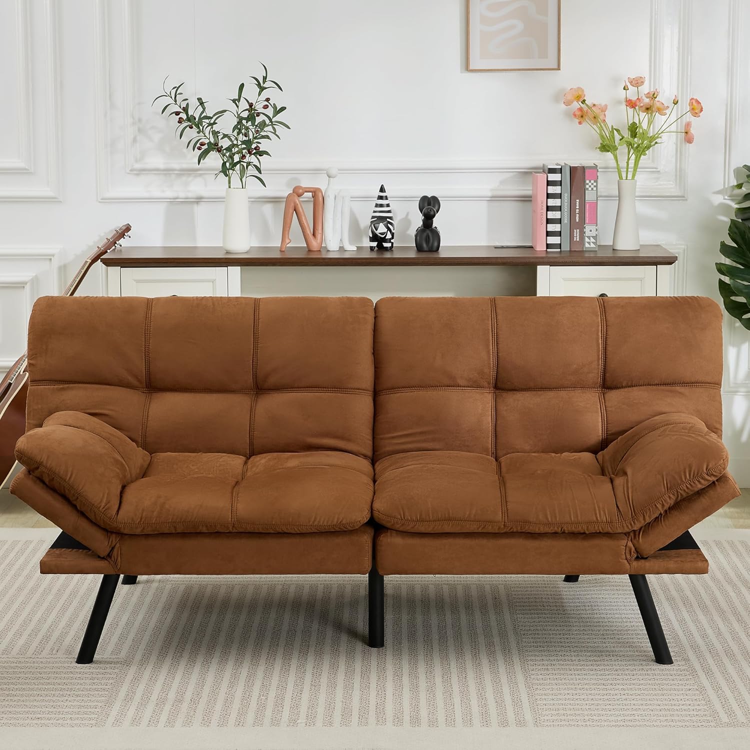 Brown loveseat convertible sofa memory foam futon sofa bed modern sleeper sofa wourant