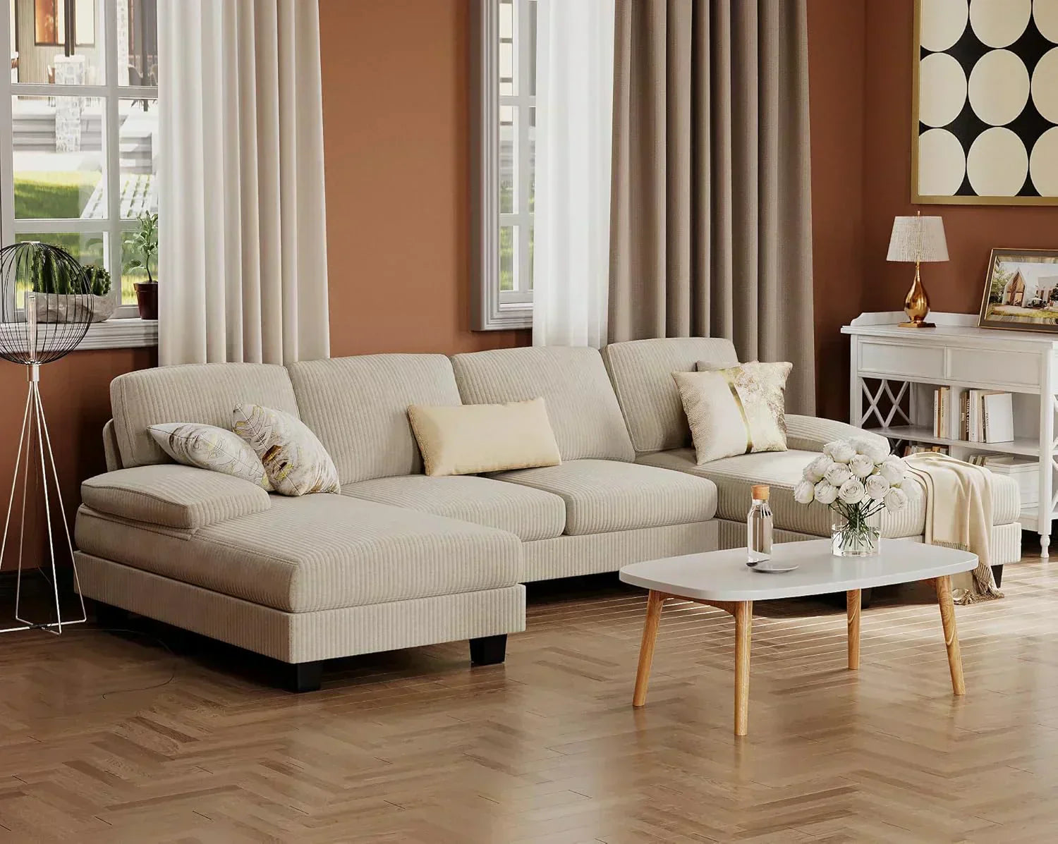 Furmax Sectional Couches for Living Room U-Shaped Sofa Couch Linen Fabric 4 Seat Sofa Set wourant
