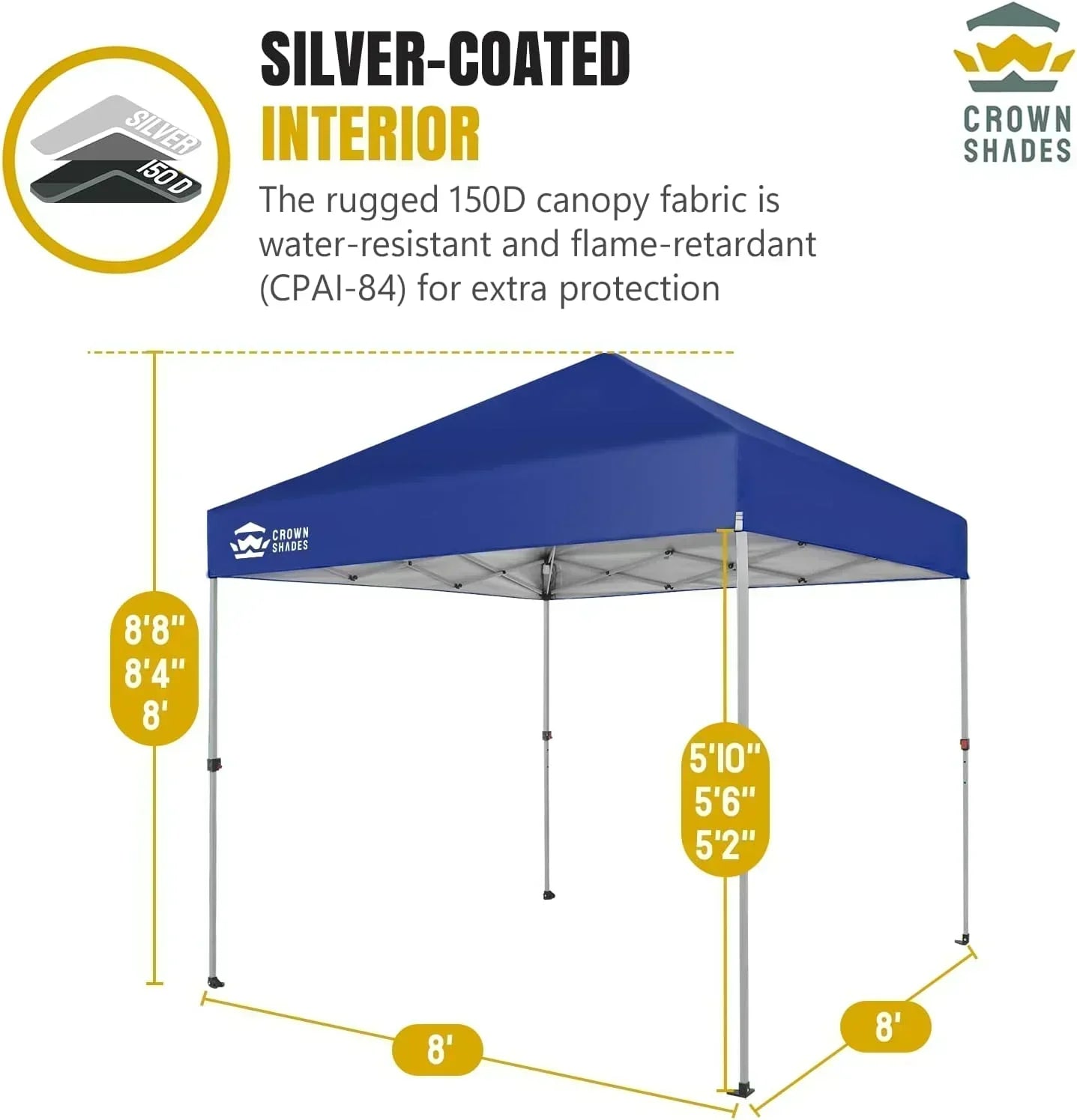 10x10 Pop-Up Awning One-Click Installation Beach Tent Outdoor Sunshade Silver Coated Top wourant