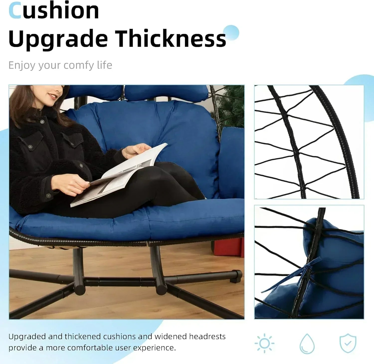 Double Egg Chair wth Stand Hammock Swing Chair Foldable Hanging Loveseat UV Resistant wourant