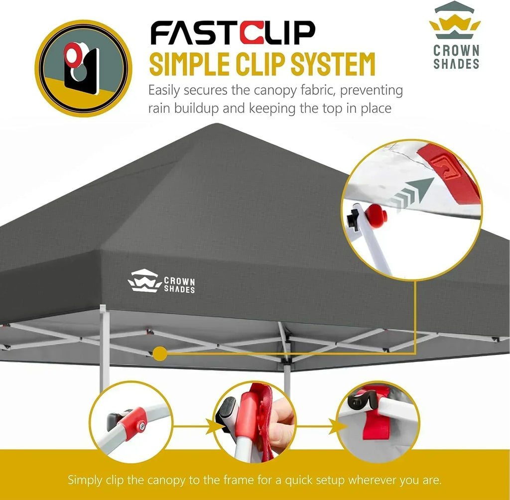 10x10 Pop-Up Awning One-Click Installation Beach Tent Outdoor Sunshade Silver Coated Top wourant