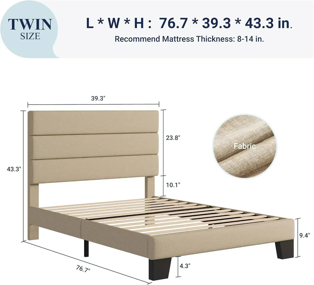 Allewie Queen Size Platform Bed Frame with Fabric Upholstered Headboard Wooden Slats Support wourant