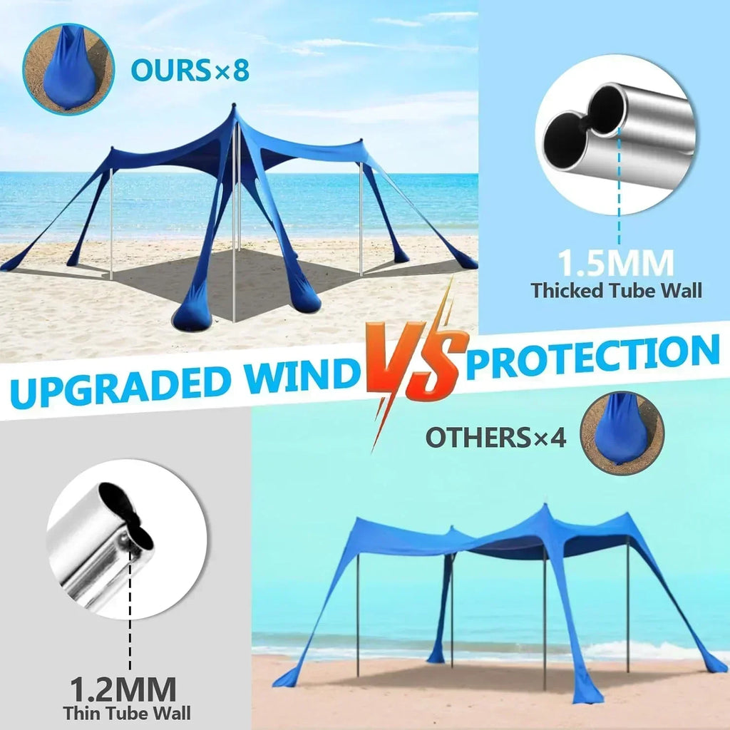 Beach Tent Sun Shelter 10 x 10 FT Beach Canopy Tent Sun Shade Heavy Duty UPF50+ Beach Tent wourant