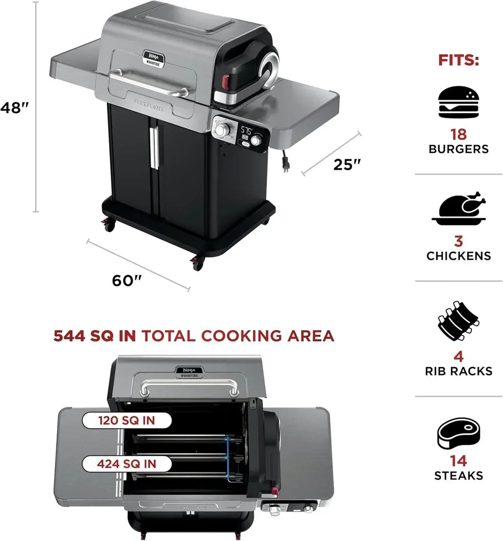 Ninja FlexFlame Grill and Smoker Electric Propane Grill Roaster BBQ Grill 5-in-1 Cooking System wourant