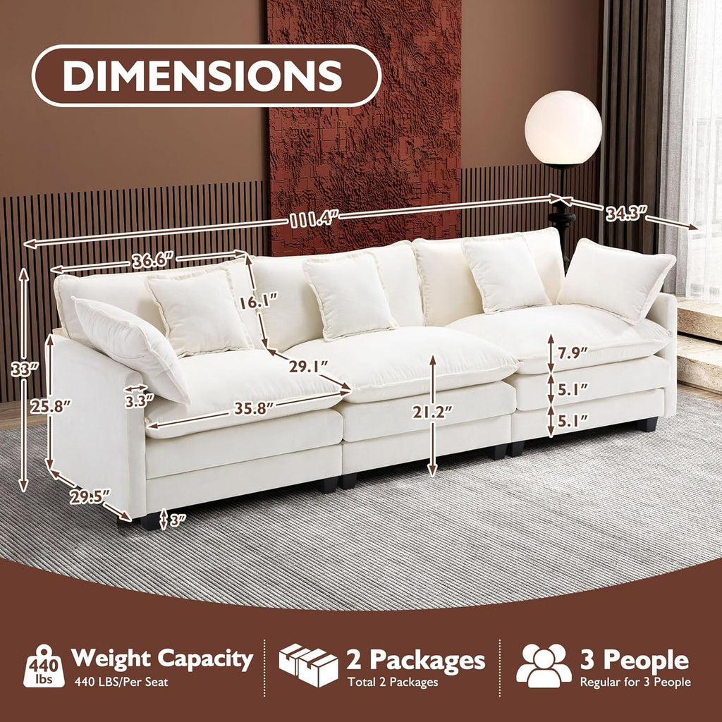 111.4 Inch L Shaped Modern Sofa Modular Cloud Sofa with Ottoman 4 Seater Chenille Deep Seat Sofa wourant