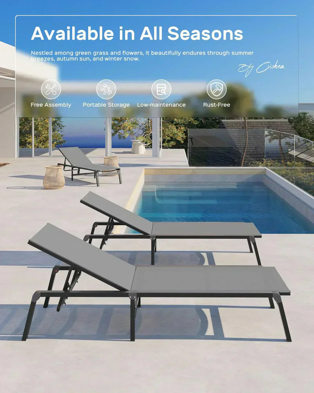 Aluminum Chaise Lounge Outdoor Foldable Assemble Free Outdoor Lounge Chair 5 Adjustable Backrest wourant
