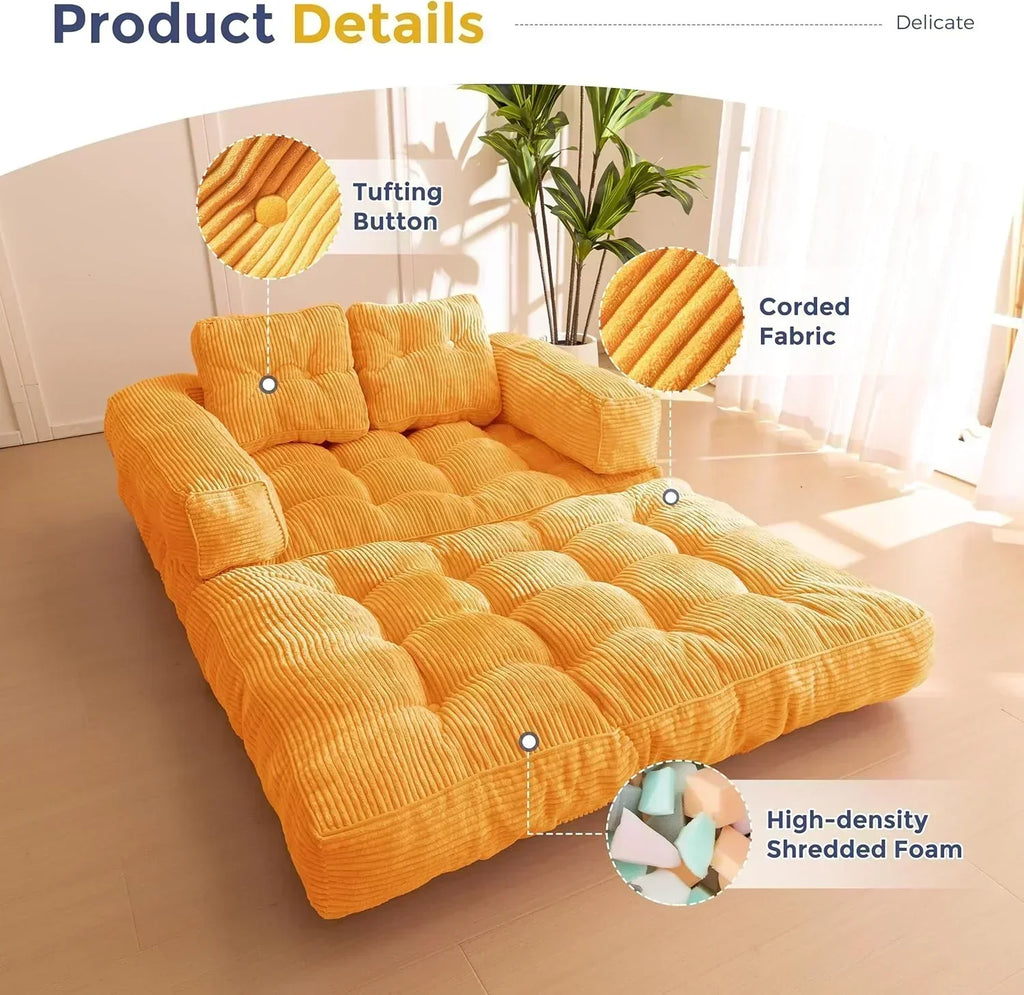 Folding Sofa Bed L-Shaped Convertible Sofa Bed with Armrests and Pillows wourant