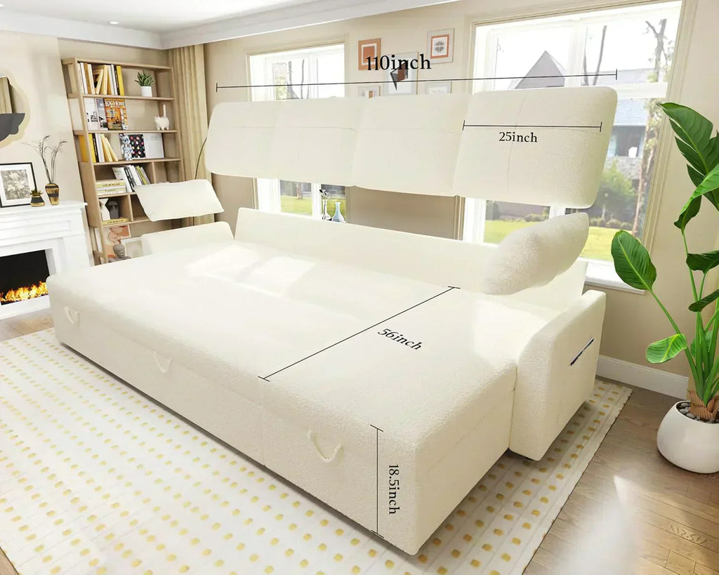 VanAcc Sofa Bed Sleeper Sofa with Storage Chaise 2 in 1 Pull Out Couch Living Room wourant
