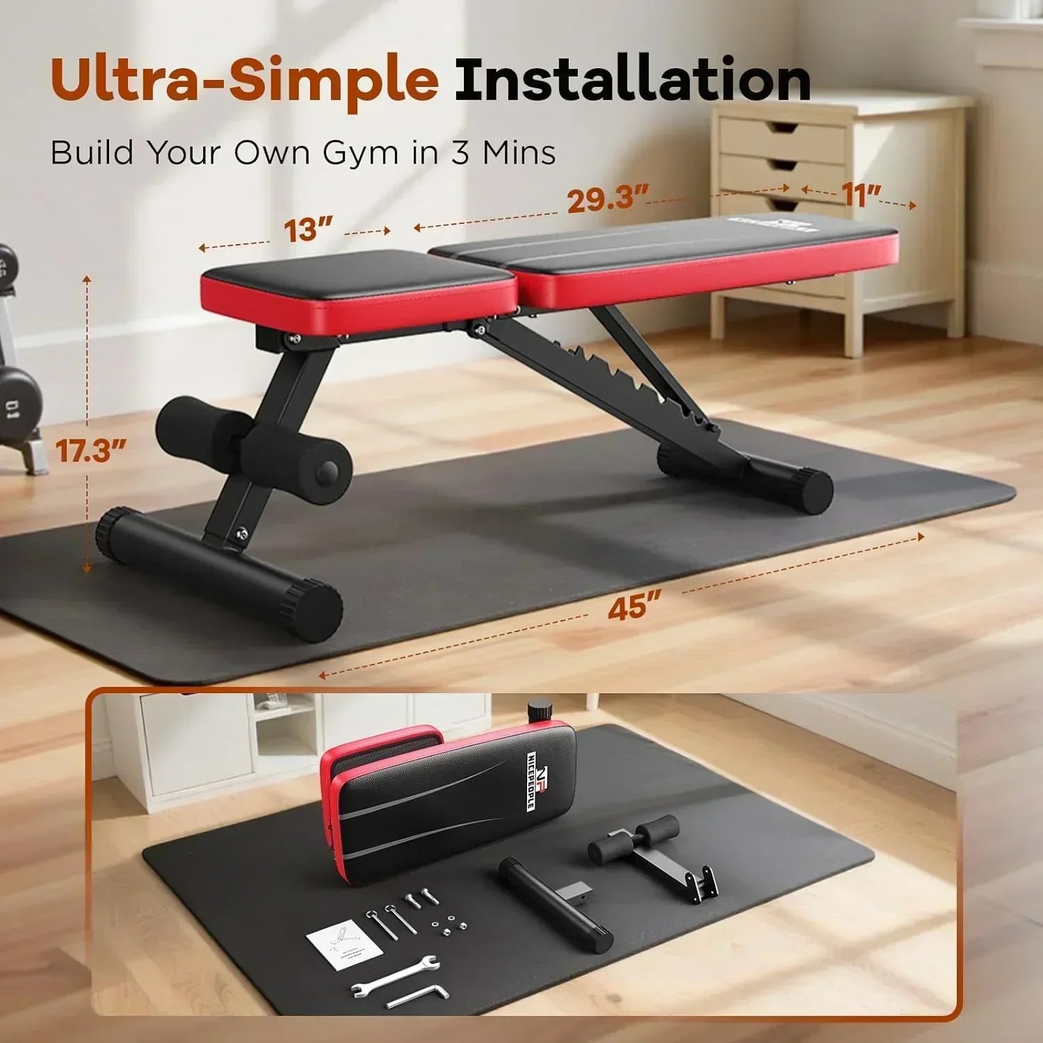 Basic Weight Bench for Home Gym Foldable Workout Bench with 8 Backrest Capacity Adjustable Bench wourant
