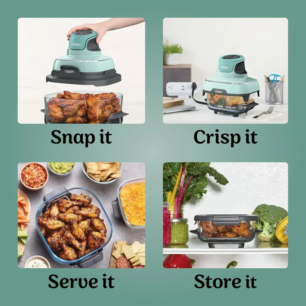Ninja Crispi 4 in 1 Portable Glass Air Fryer Cooking System 4QT 6 Cup TempWare Glass Containers wourant
