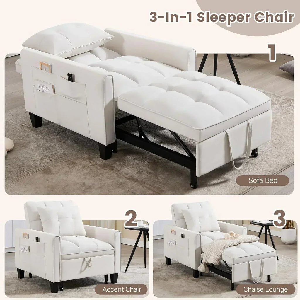 Convertible Sleeper Chair 3 in 1 Sleeper Chair Bed Pull Out Sofa Bed Chairs Velvet Single Sofa wourant
