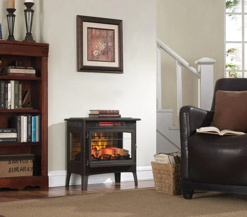 Freestanding Electric Fireplace Stove Heater with 3D Flame Effect for 1000 Sq. Ft wourant